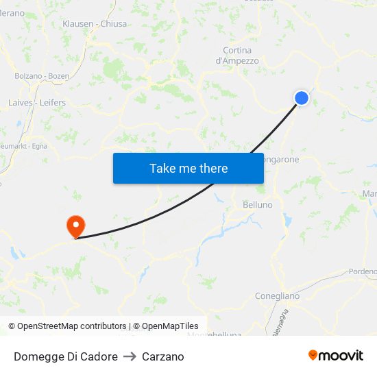 Domegge Di Cadore to Carzano map