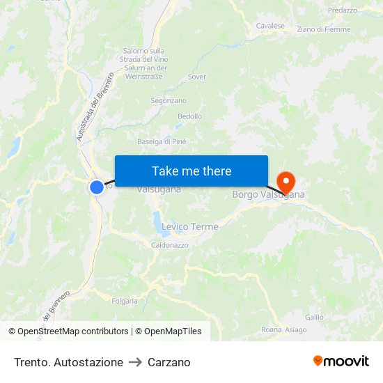 Trento. Autostazione to Carzano map