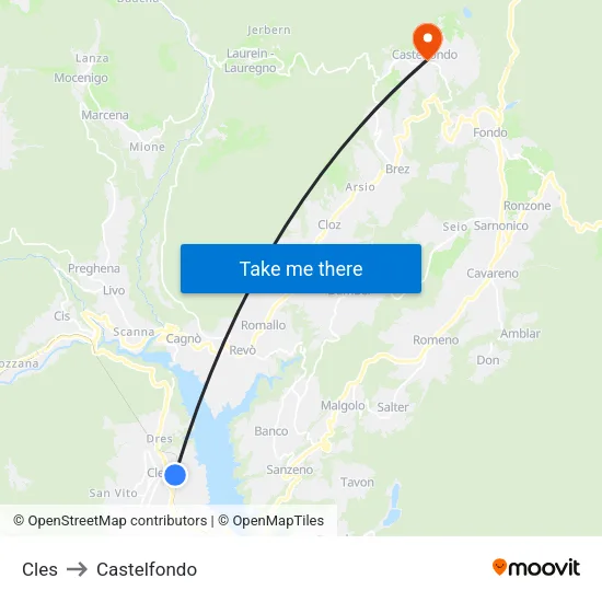 Cles to Castelfondo map
