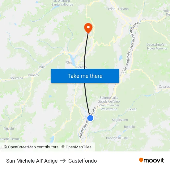 San Michele All' Adige to Castelfondo map