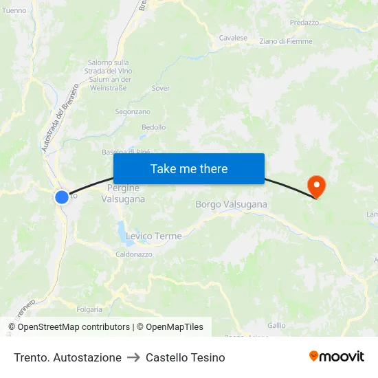 Trento. Autostazione to Castello Tesino map