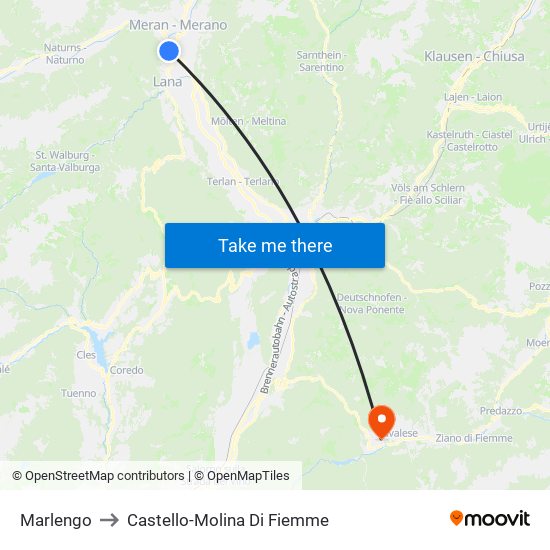 Marlengo to Castello-Molina Di Fiemme map