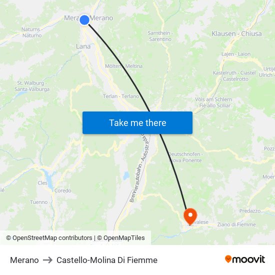 Merano to Castello-Molina Di Fiemme map