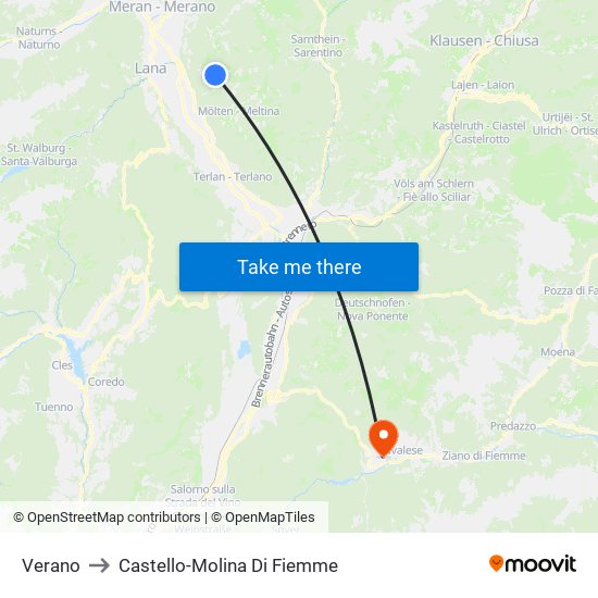Verano to Castello-Molina Di Fiemme map