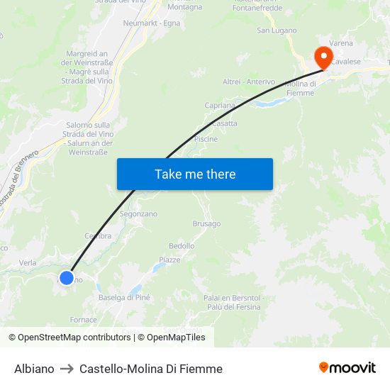 Albiano to Castello-Molina Di Fiemme map