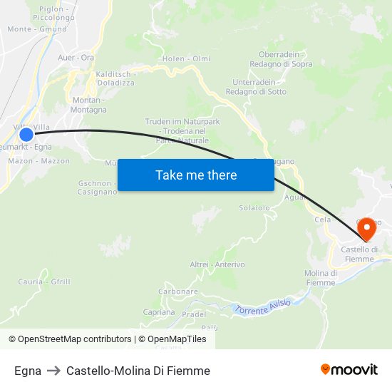 Egna to Castello-Molina Di Fiemme map