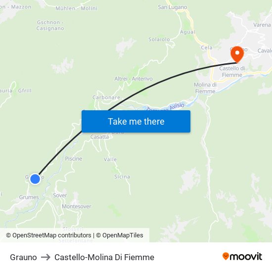 Grauno to Castello-Molina Di Fiemme map