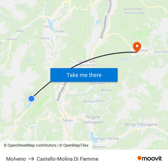 Molveno to Castello-Molina Di Fiemme map