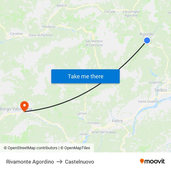Rivamonte Agordino to Castelnuovo map