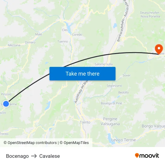 Bocenago to Cavalese map