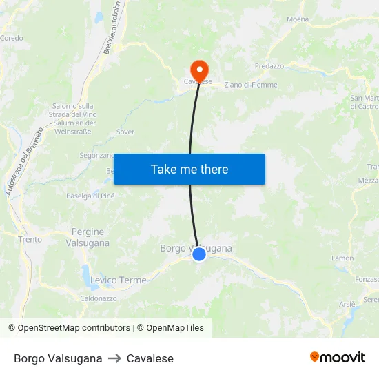 Borgo Valsugana to Cavalese map