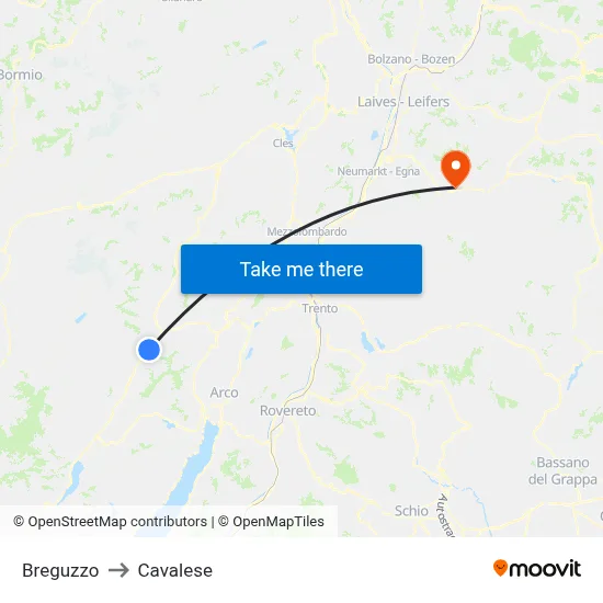 Breguzzo to Cavalese map