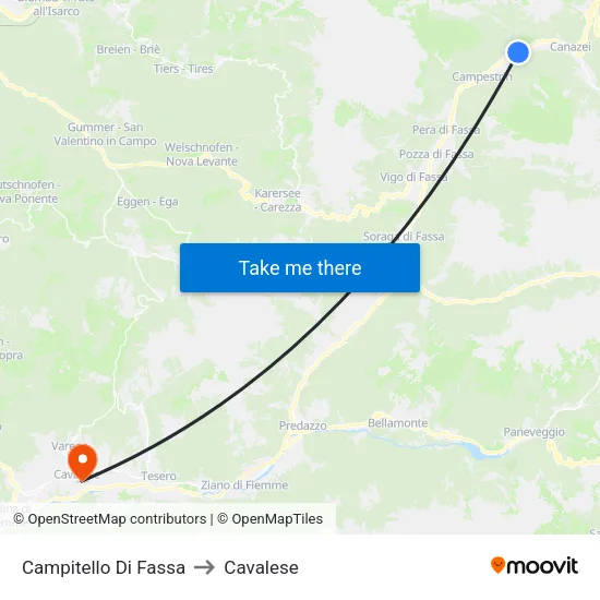 Campitello Di Fassa to Cavalese map