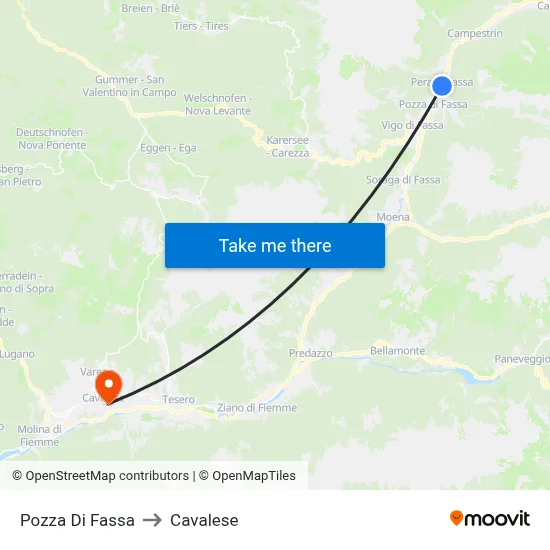 Pozza Di Fassa to Cavalese map