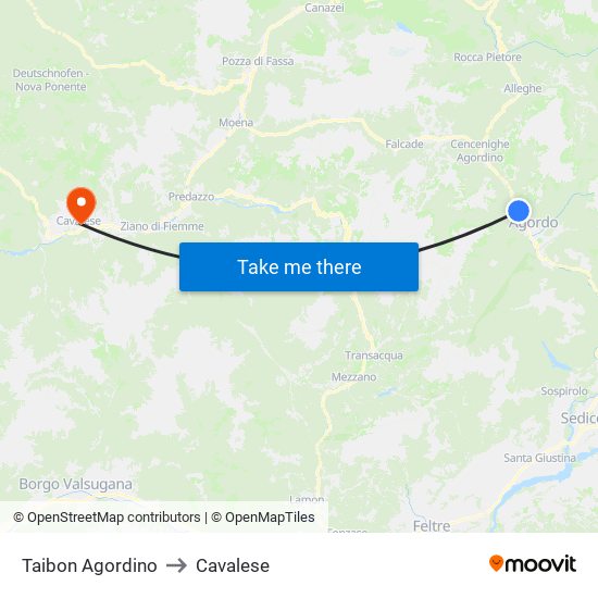 Taibon Agordino to Cavalese map