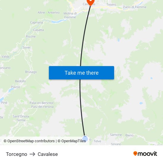 Torcegno to Cavalese map