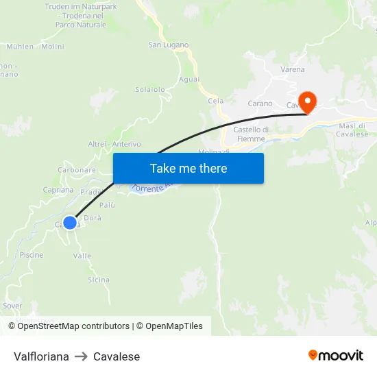 Valfloriana to Cavalese map