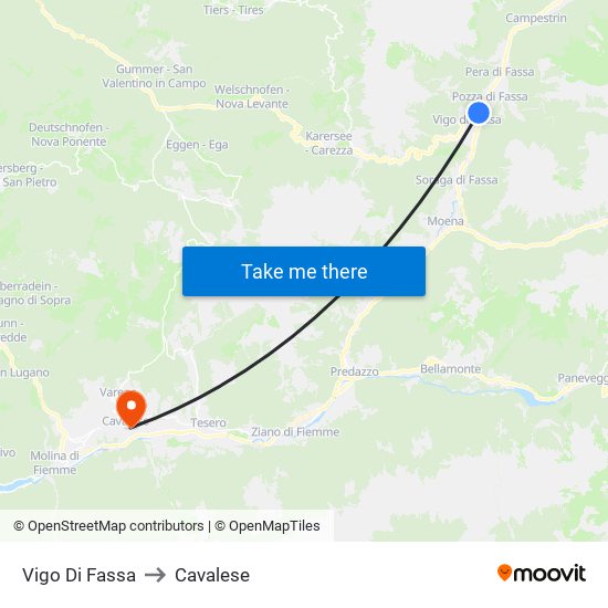 Vigo Di Fassa to Cavalese map