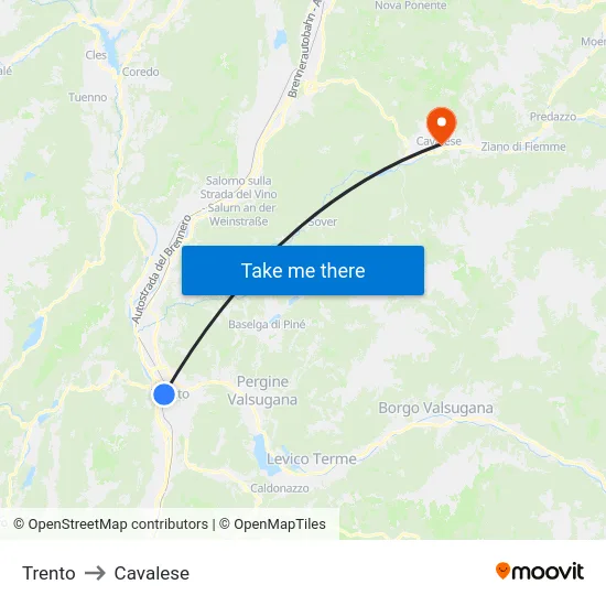 Trento to Cavalese map