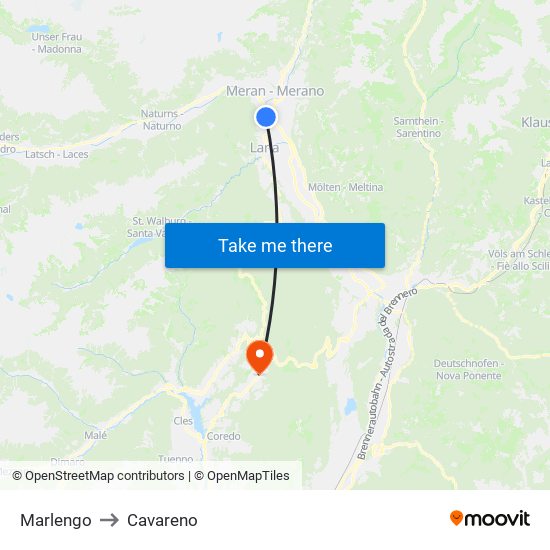Marlengo to Cavareno map