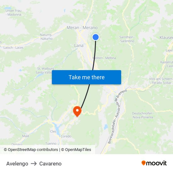 Avelengo to Cavareno map