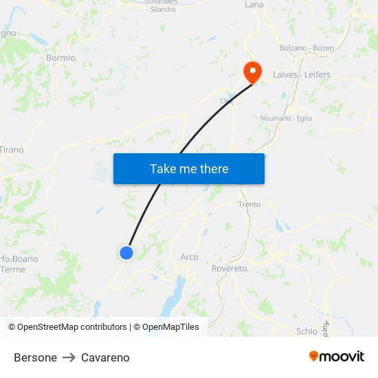Bersone to Cavareno map