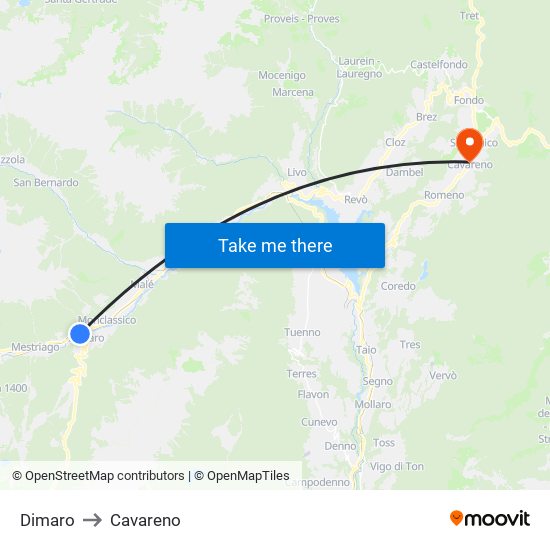 Dimaro to Cavareno map