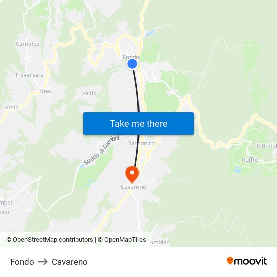 Fondo to Cavareno map