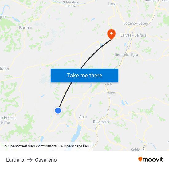 Lardaro to Cavareno map