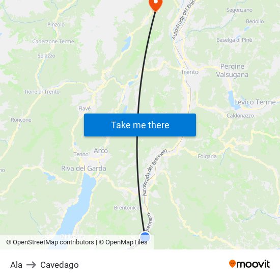 Ala to Cavedago map