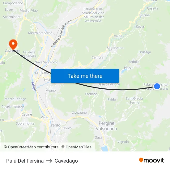 Palù del Fersina to Cavedago map