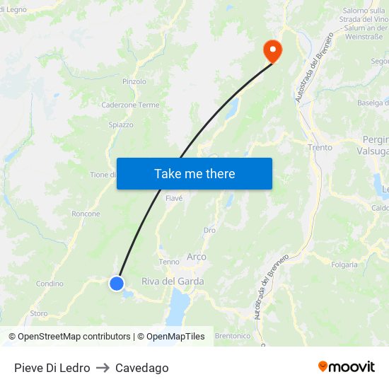 Pieve Di Ledro to Cavedago map