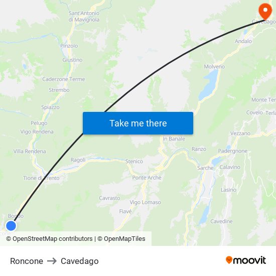 Roncone to Cavedago map