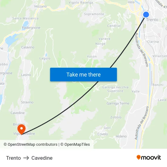 Trento to Cavedine map
