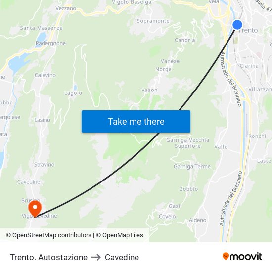 Trento. Autostazione to Cavedine map