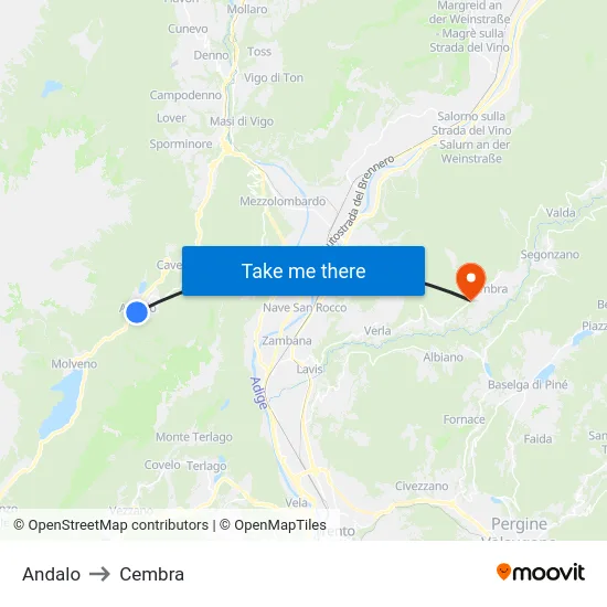 Andalo to Cembra map