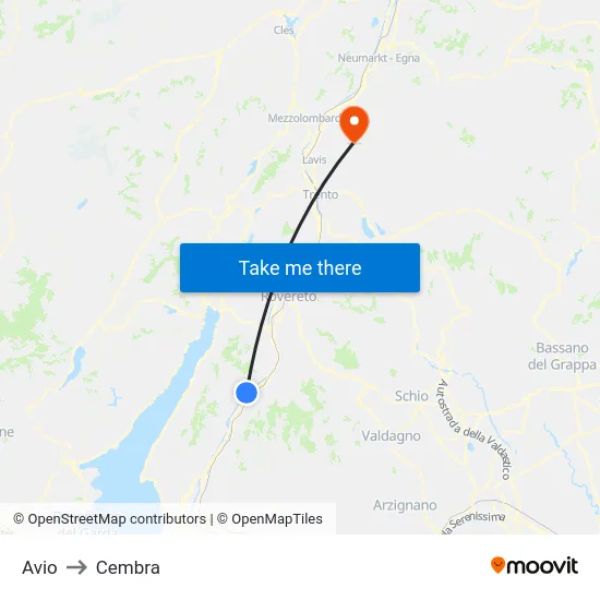 Avio to Cembra map