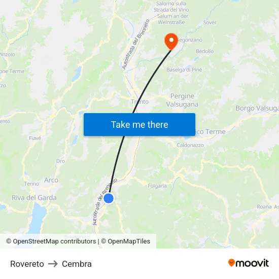 Rovereto to Cembra map