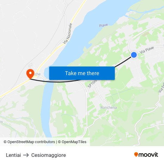 Lentiai to Cesiomaggiore map