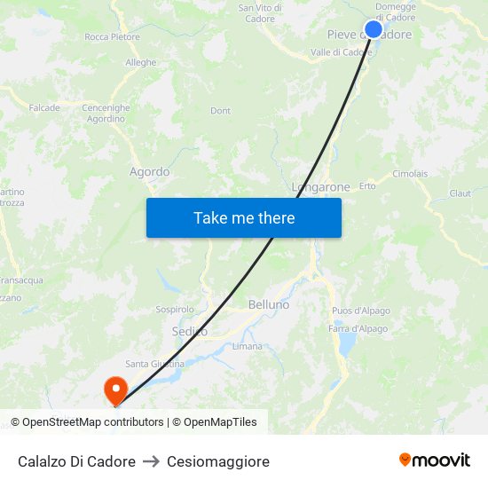 Calalzo Di Cadore to Cesiomaggiore map