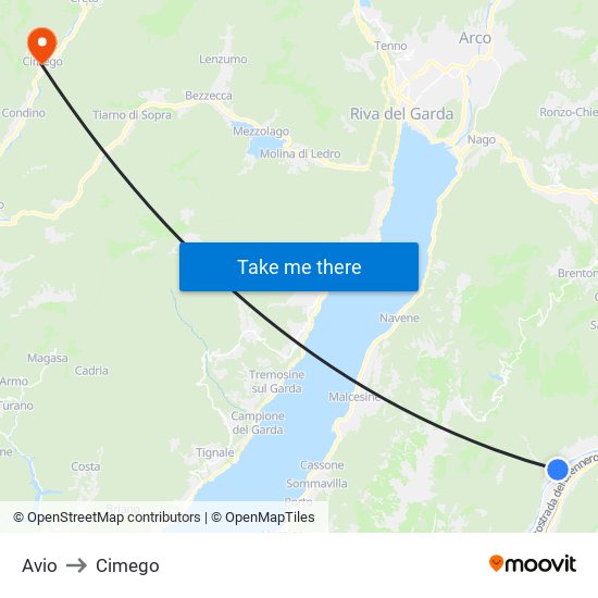 Avio to Cimego map
