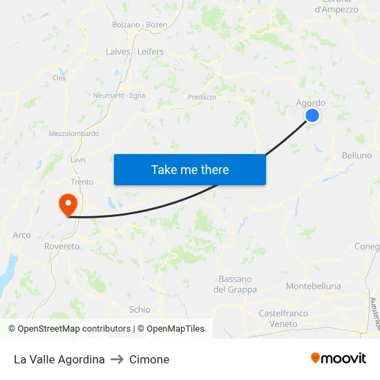 La Valle Agordina to Cimone map