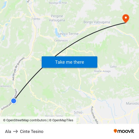 Ala to Cinte Tesino map