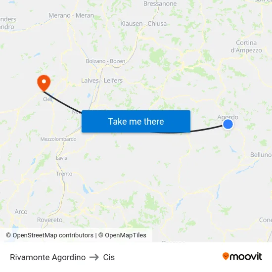 Rivamonte Agordino to CIS map