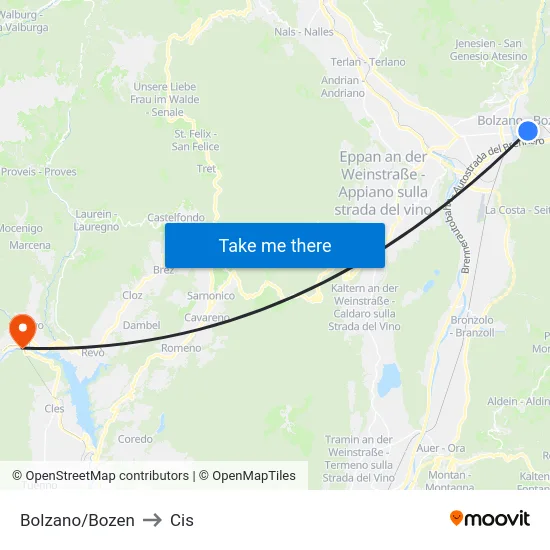 Bolzano/Bozen to Cis map