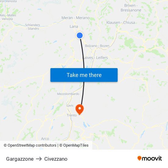 Gargazzone to Civezzano map