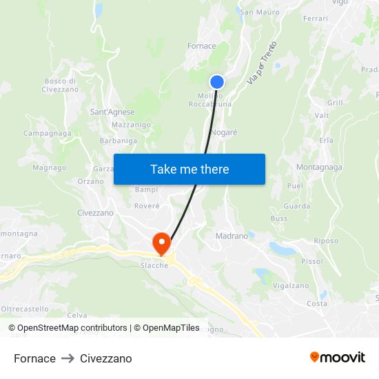 Fornace to Civezzano map