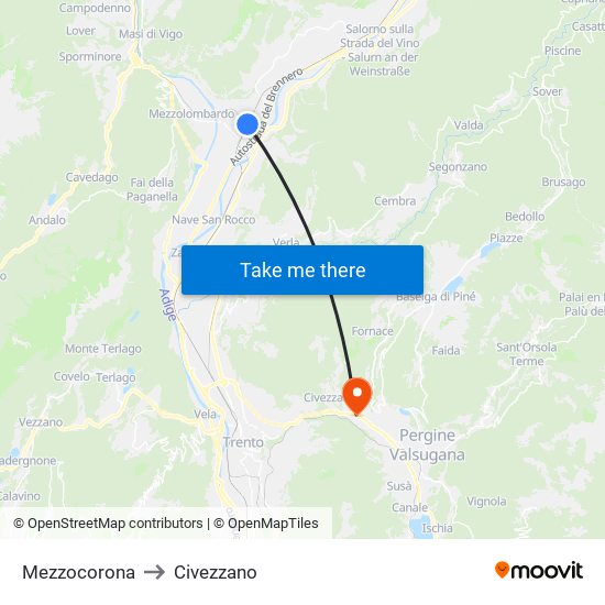 Mezzocorona to Civezzano map