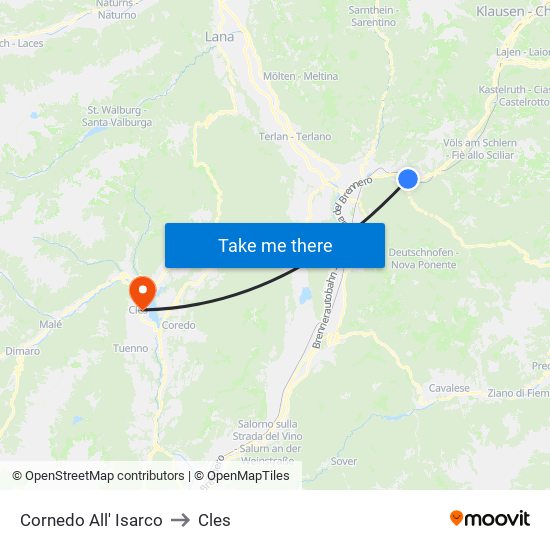 Cornedo All' Isarco to Cles map