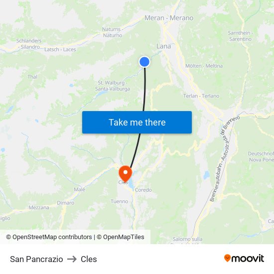 San Pancrazio to Cles map